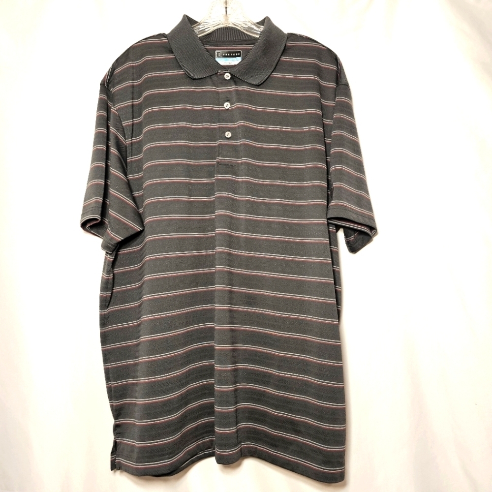 PGA Tour Mens Airflux Gray Stripe Polyester Short Sleeved Polo Shirt Size XXL - Picture 2 of 6